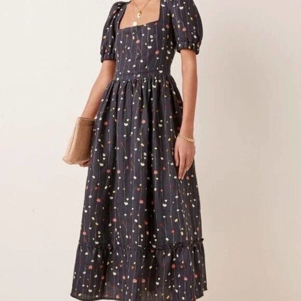 NWT Agua by Agua Bendit Pomelo Enredadera Linen MIDI Dress Size XS